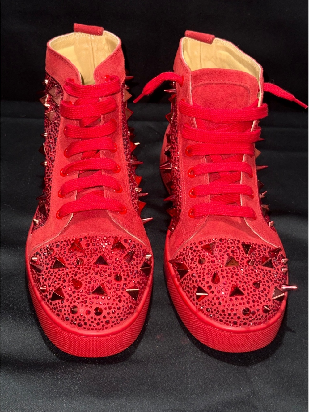 Christian Louboutin Red Spike Studded High Top Sneakers